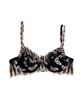 Lise Charmel Black Embroidered Sheer Bra Leaf Detailing Size 34E